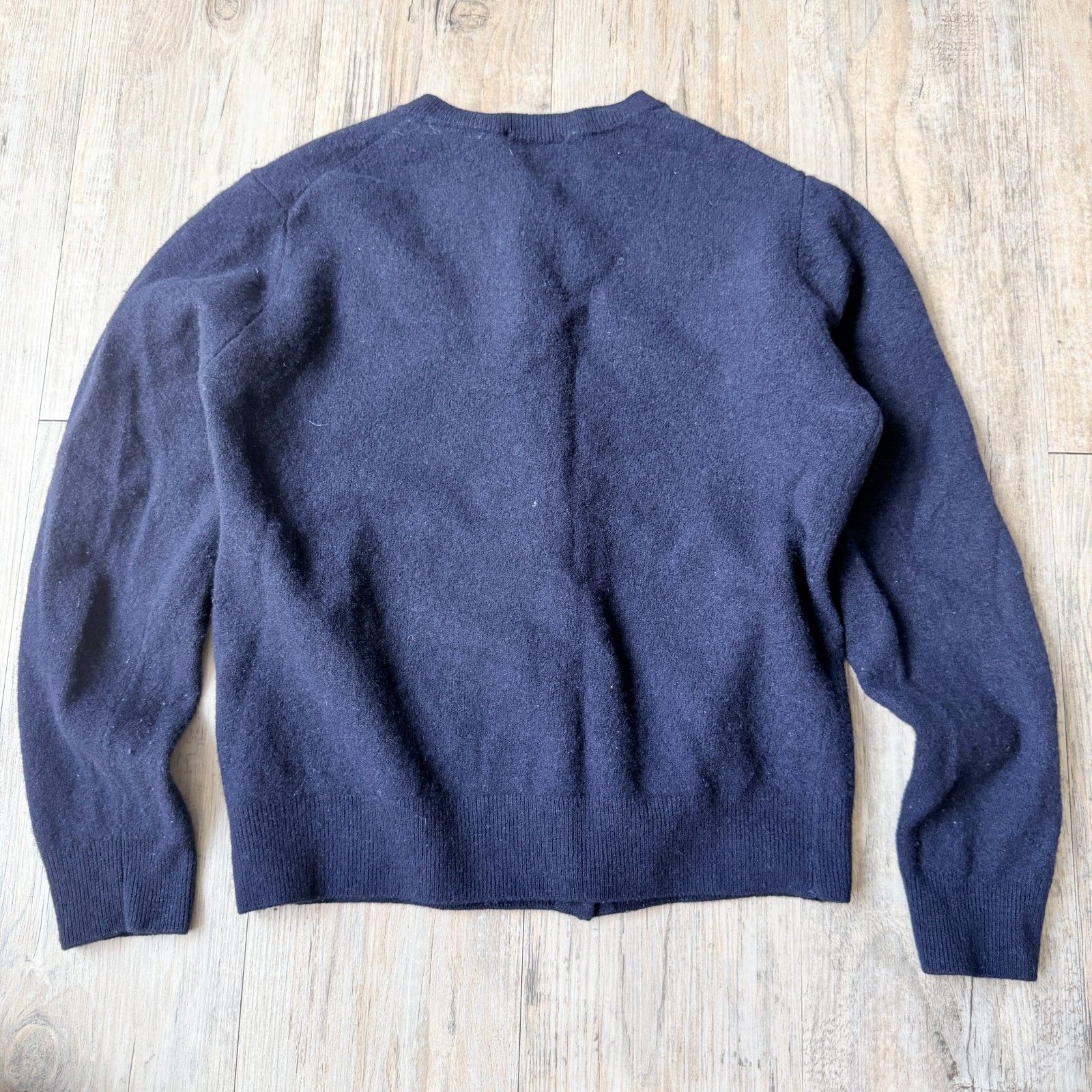 United Colors Of Benetton 100% New Wool Cardigan Sweater Navy Blue Women's Small — image 2 of 8